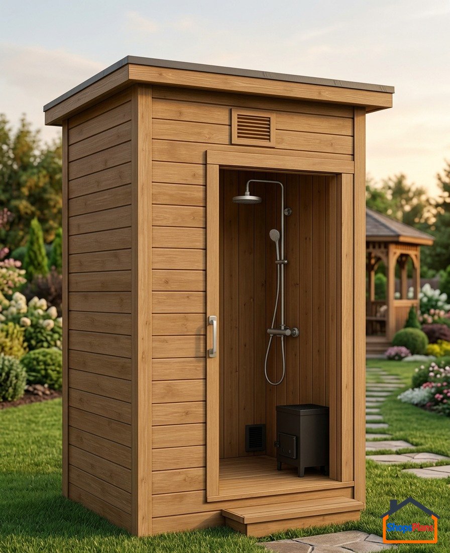Outdoor Wooden Shower Cabin - Photo 1