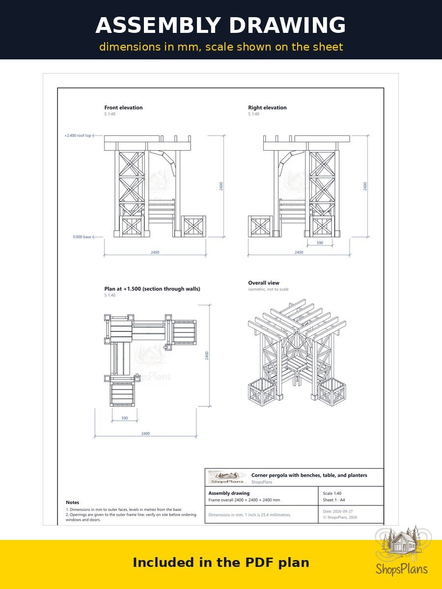 Wooden Corner Pergola With Benches - Photo 9