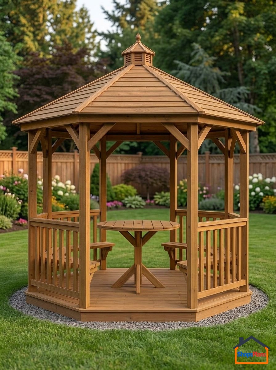 Octagonal Wooden Garden Pavilion - Photo 1